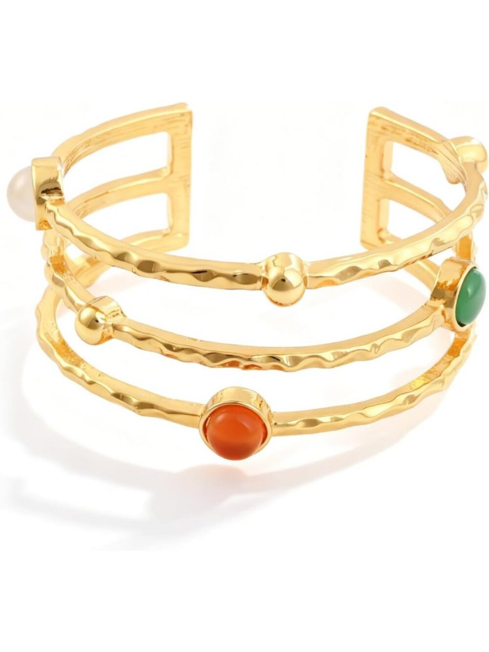 Trendy Chunky Gold Cuff Bracelet, 14K Plated Wide Hammered Bangle, Adjustable